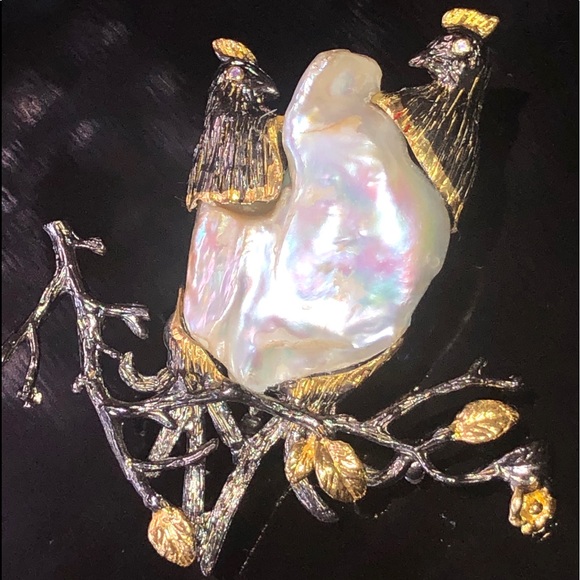 Artist created, stamped 925 Jewelry - Unique Genuine Baroque Pearl S Silver Brooch